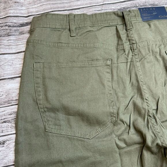 JACHS New York Men's Slim Fit 5-Pocket Pants Stretch Twill 42 x 34 Army Green - Picture 9 of 13